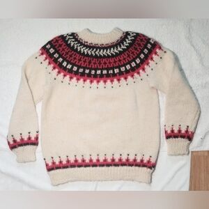 Hand Knit Heavy 100% Wool Native Knit Heavy Winter Sweater - Women M